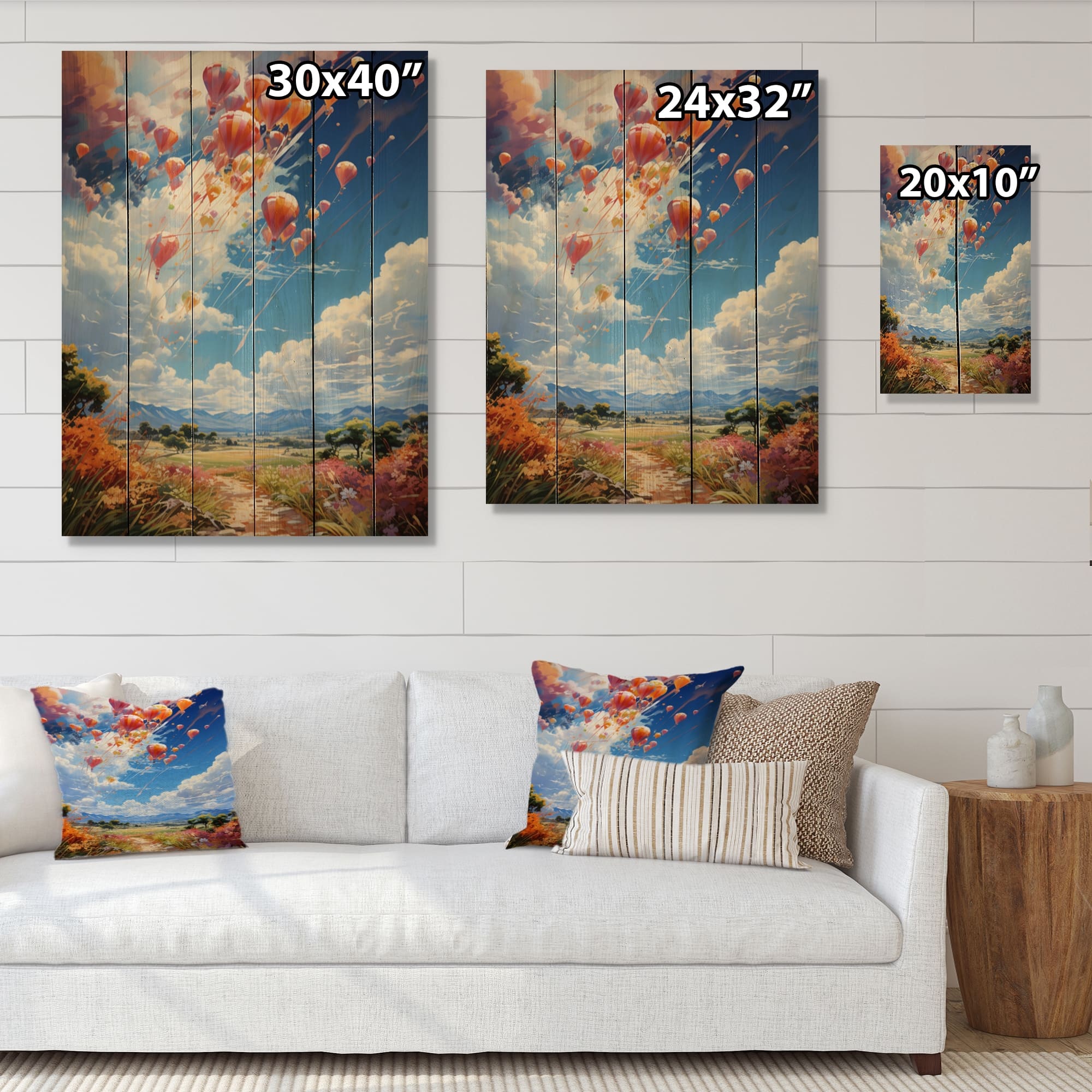 Designart "Japon Art Kites In The Sky" Japanese Print on Natural Pine